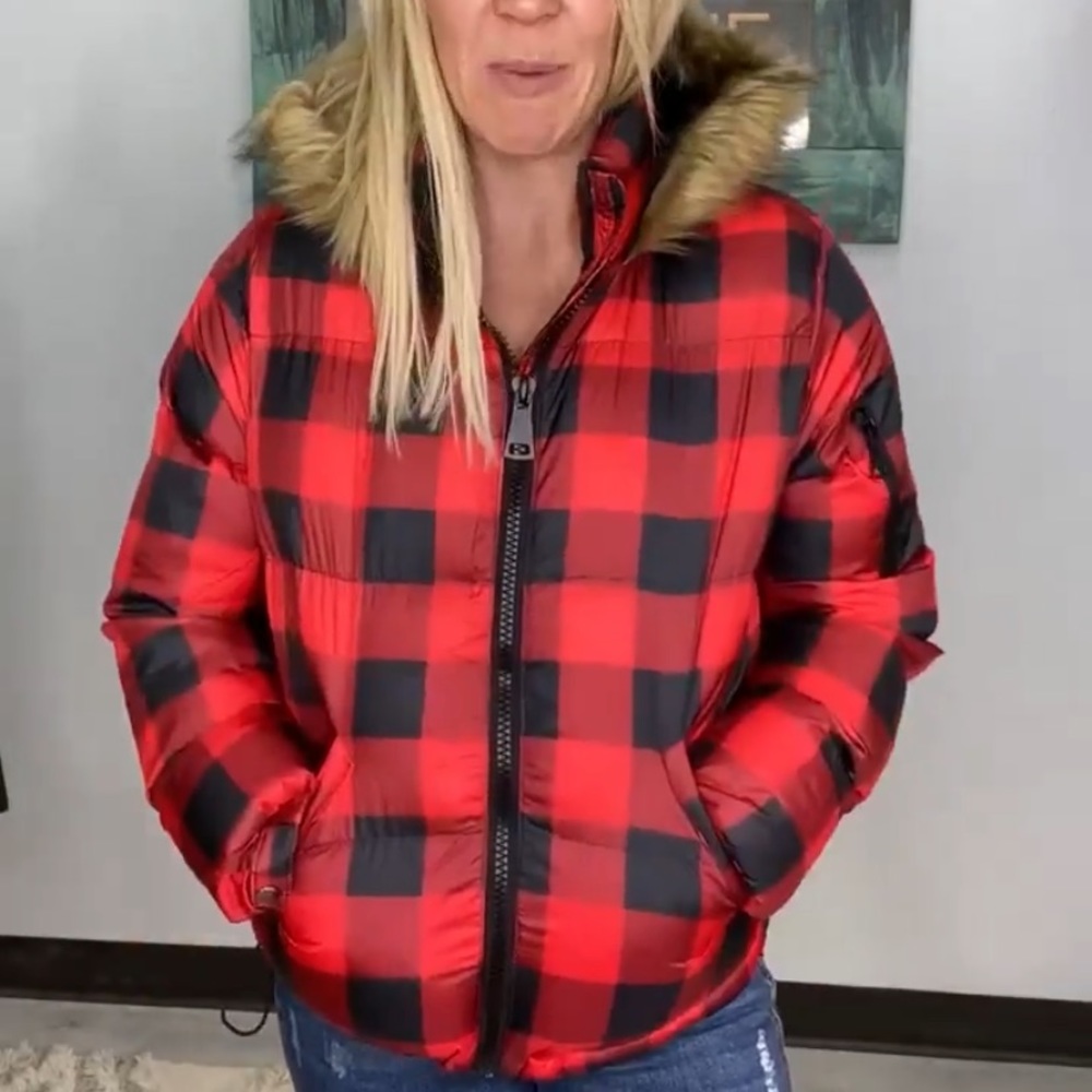 Red plaid puffer jacket